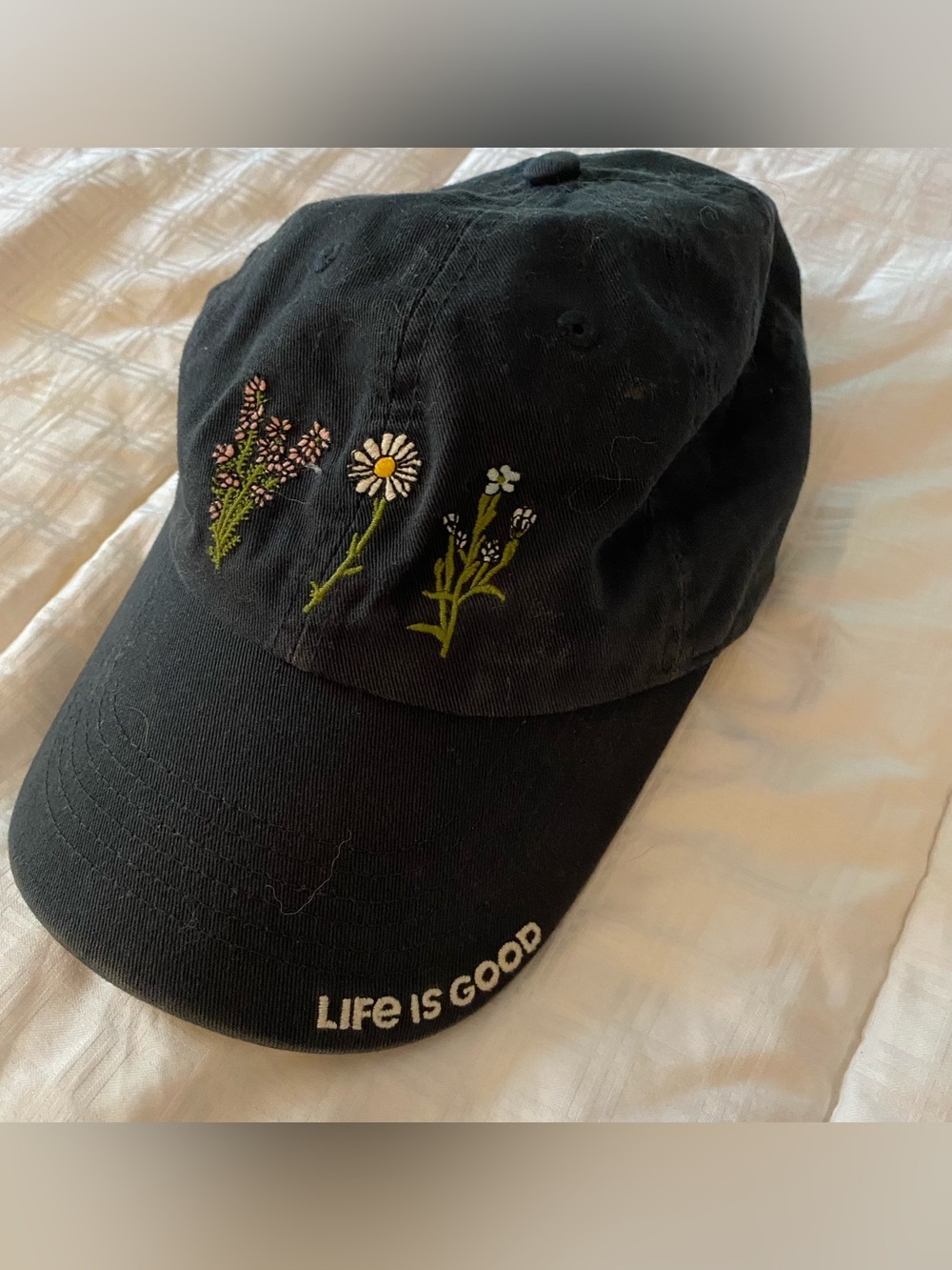 Life Is Good Baseball Cap OS Flowers Embroidered Cotton adjustable Logo Outdoors